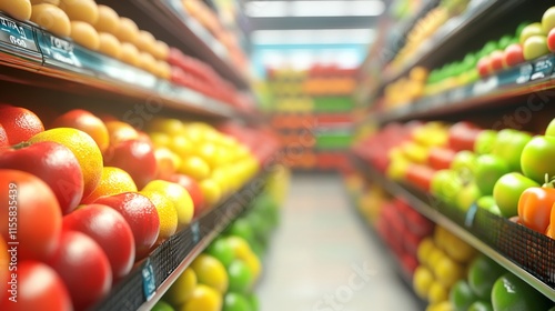 Fototapeta Naklejka Na Ścianę i Meble -  Colorful Market Display with Fresh Fruits and Vegetables