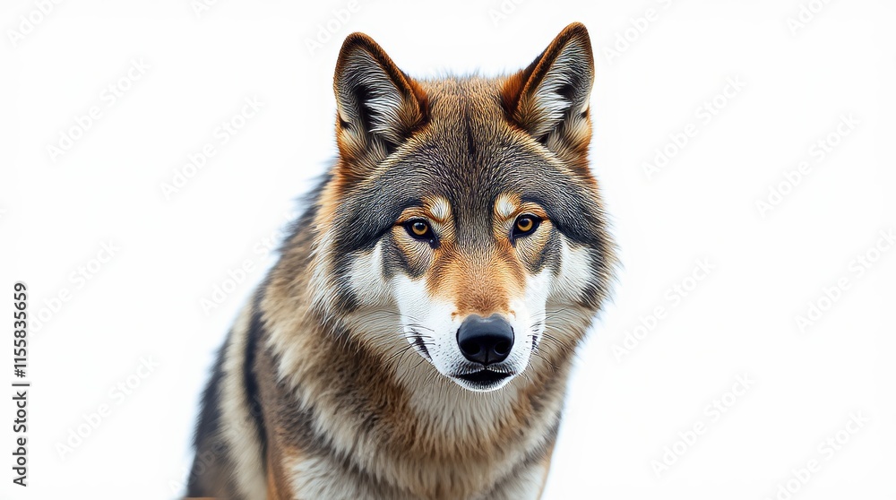 Obraz premium Detailed Close-up Portrait of a Wolf on White Background