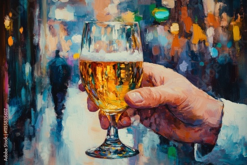Craft beer tasting at a brewery with a focus on golden ale served in a textur...