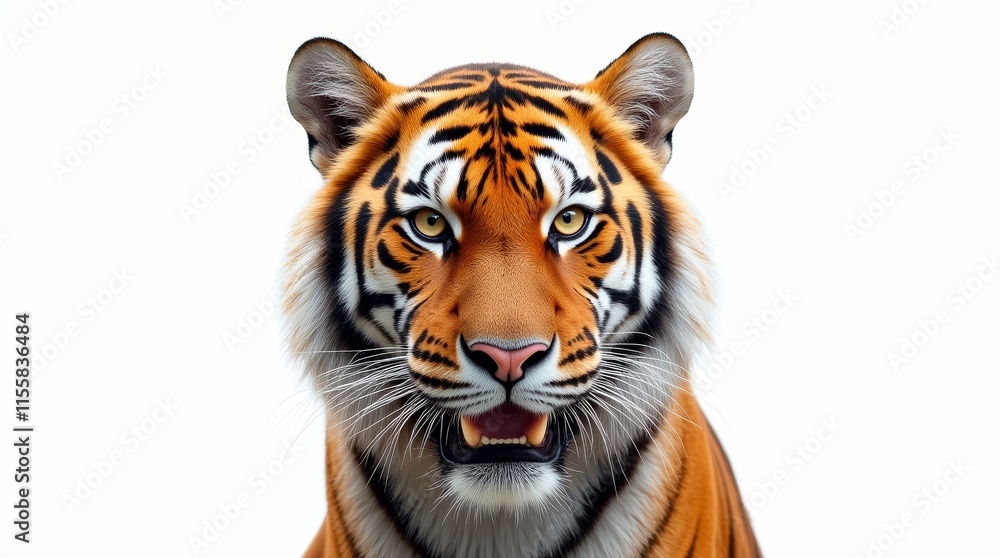 Obraz premium Close-Up Portrait of a Tiger on White Background