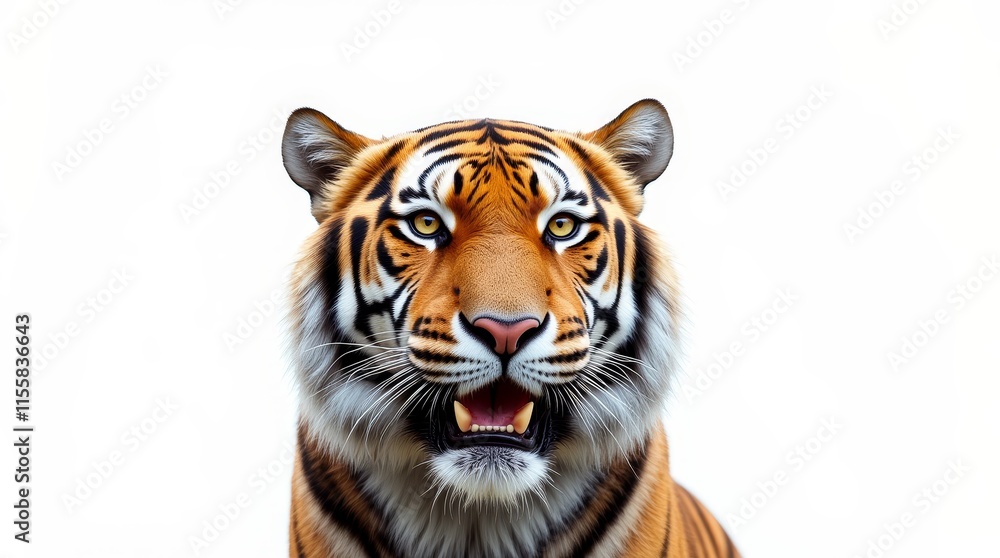 Obraz premium Detailed Close-Up Portrait of a Tiger on White Background