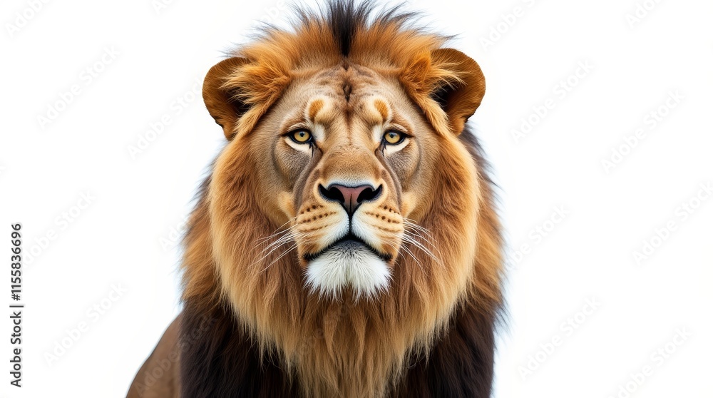 Close-Up Portrait of a Lion on White Background Close-Up Portrait of a Lion on White Background