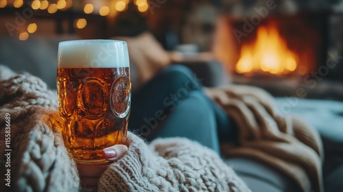 Cozy gathering with a refreshing beer in a warmly lit lounge setting