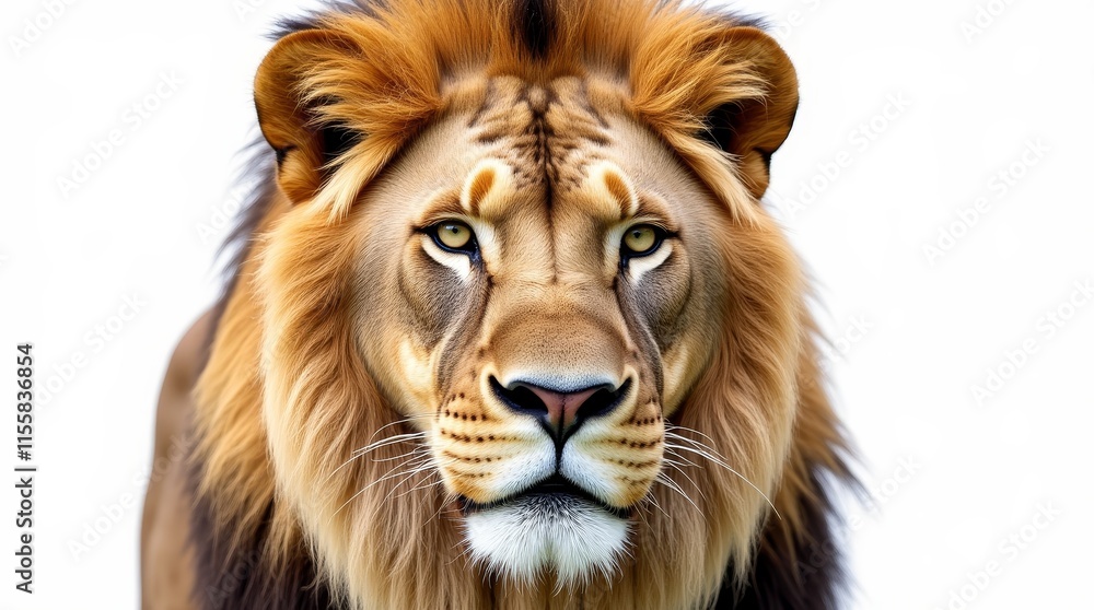 Obraz premium Close-Up Portrait of a Lion on White Background