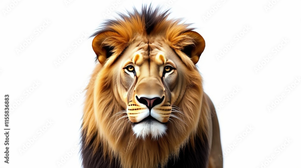 Close-up Portrait of a Lion on White Background Close-up Portrait of a Lion on White Background