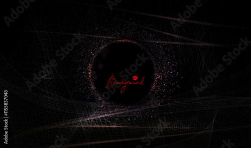 Composition with a wavy mesh pattern, a round frame made of shiny tinsel.