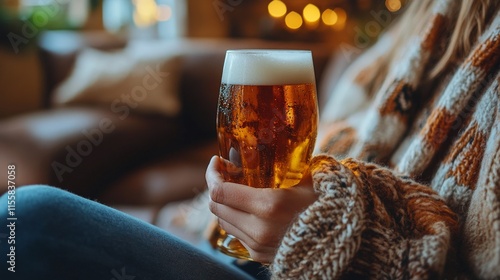 Cozy gathering with a refreshing beer in a warmly lit lounge setting
