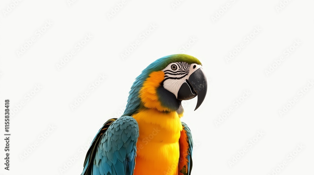Distant Portrait of a Partially Visible Parrot on White Distant Portrait of a Partially Visible Parrot on White