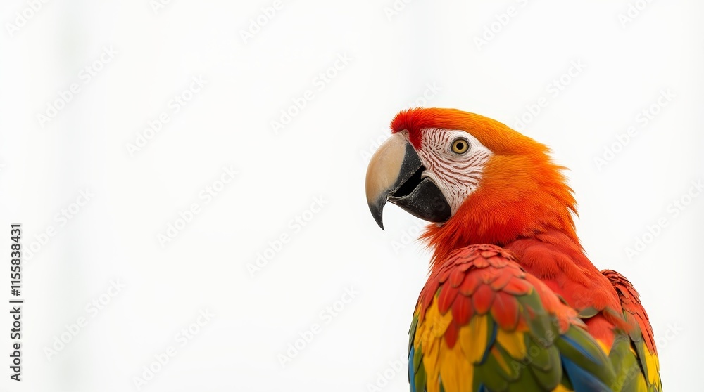 Fototapeta premium Distant Portrait of a Partially Visible Parrot on White