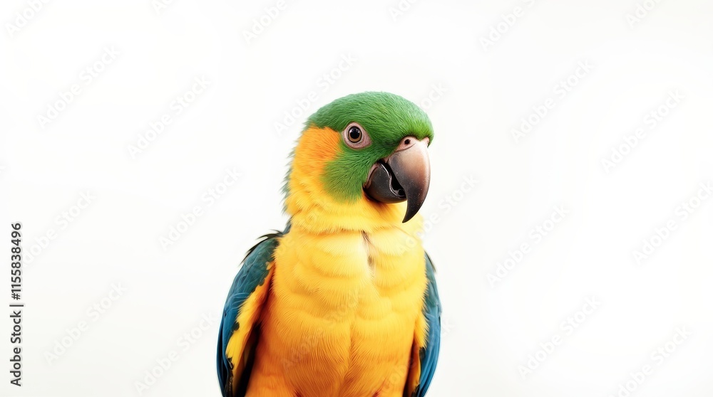 Fototapeta premium Distant Portrait of a Partially Visible Parrot on White