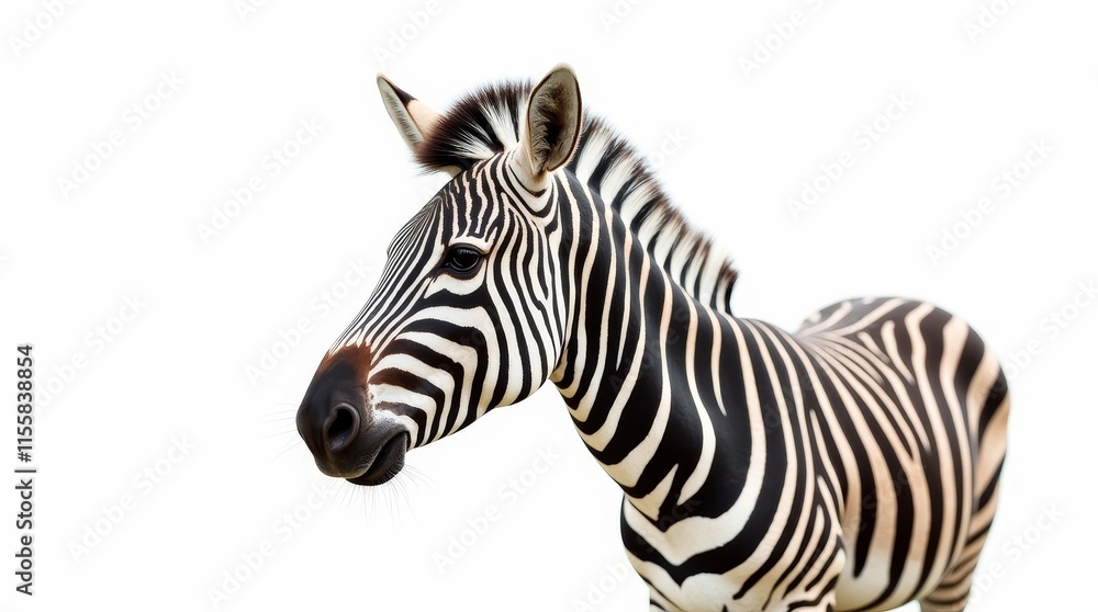 Close-Up Portrait of a Zebra Against a White Background Close-Up Portrait of a Zebra Against a White Background