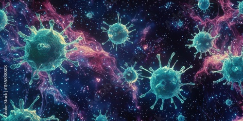 Wallpaper Mural Microscopic view of vibrant bacteria against cosmic abstract background Torontodigital.ca