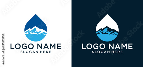 Vector illustration design of mountain logo with water droplets.
