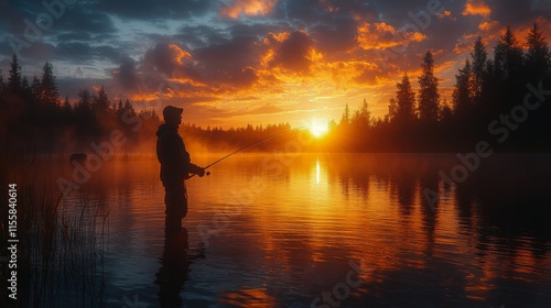 Sunset fishing by the river creates serene atmosphere and peaceful moments