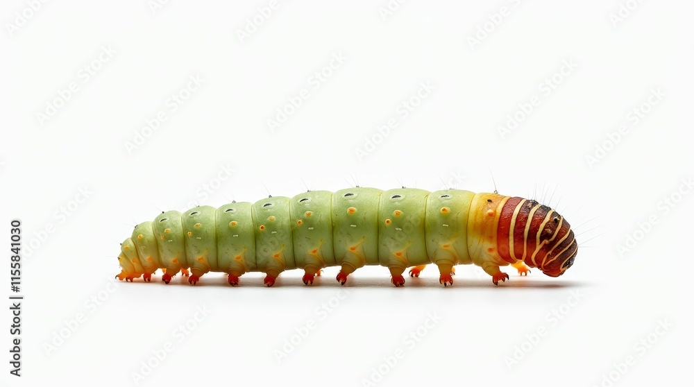 Elongated Caterpillar Portrait on White Background Elongated Caterpillar Portrait on White Background