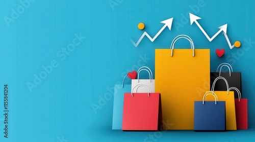 A bold, colorful infographic displaying e-commerce sales growth, with bar charts and arrows pointing upward