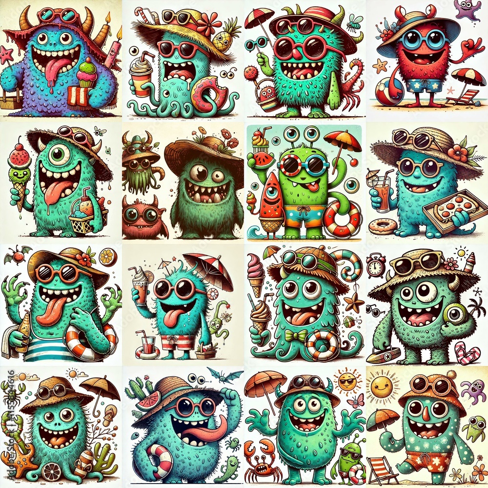 Cartoon spring monsters. AI generated illustration Cartoon spring monsters. AI generated illustration