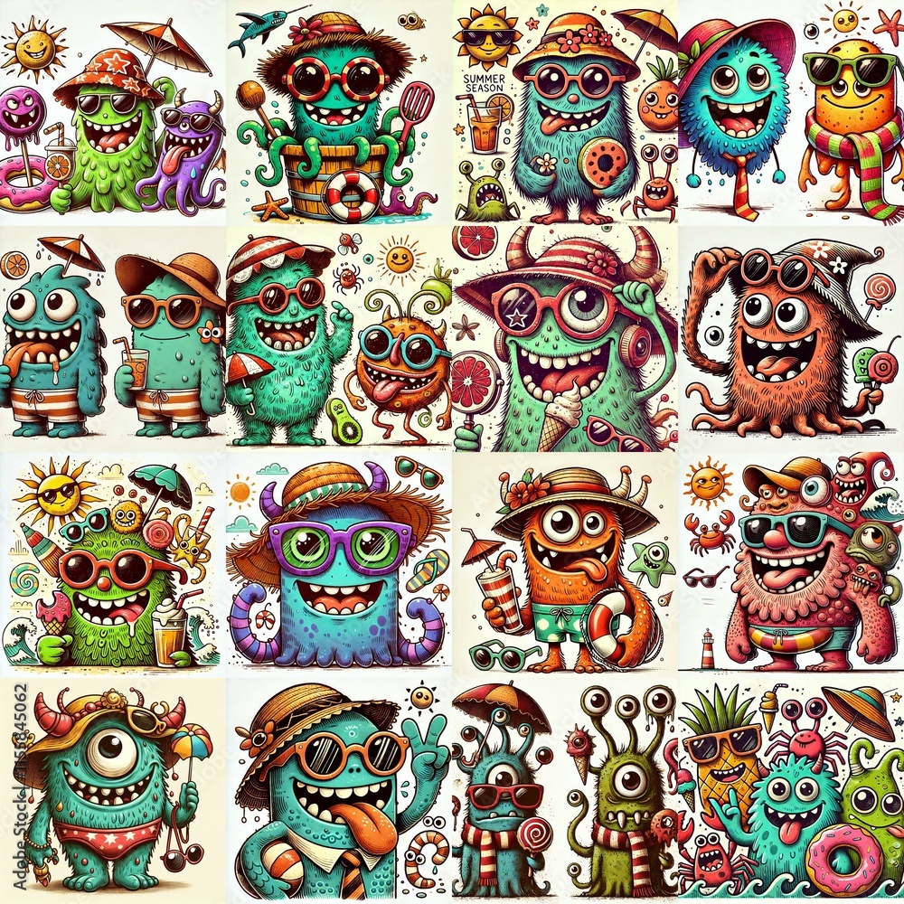 Cartoon spring monsters. AI generated illustration Cartoon spring monsters. AI generated illustration