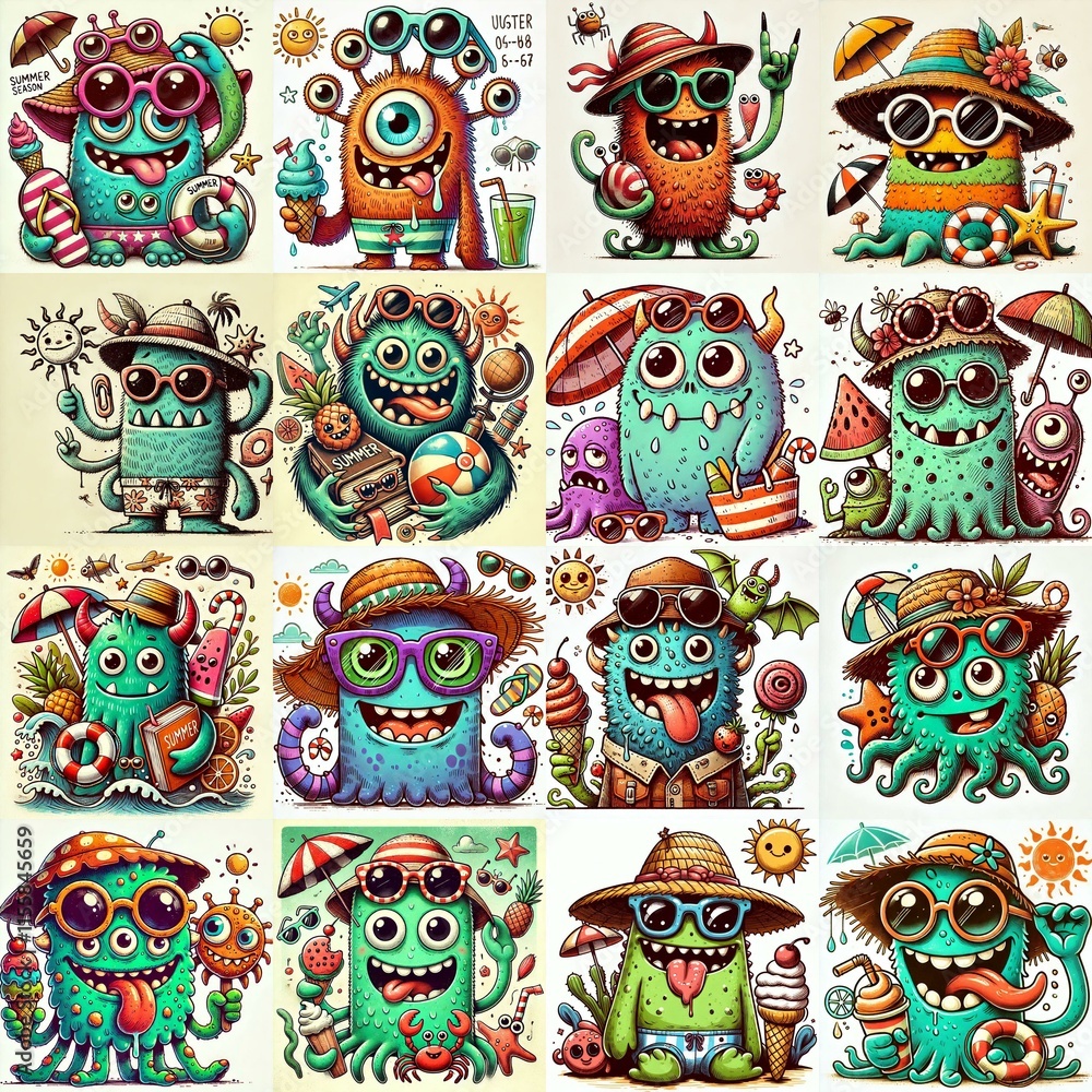 Cartoon spring monsters. AI generated illustration Cartoon spring monsters. AI generated illustration