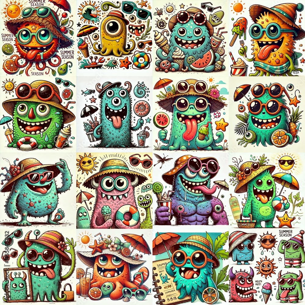Cartoon spring monsters. AI generated illustration Cartoon spring monsters. AI generated illustration