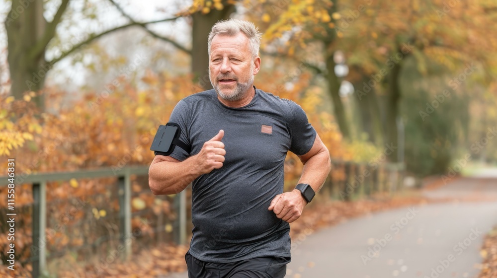 Obraz premium Smartphone armband case, secure fit around an arm, running scene