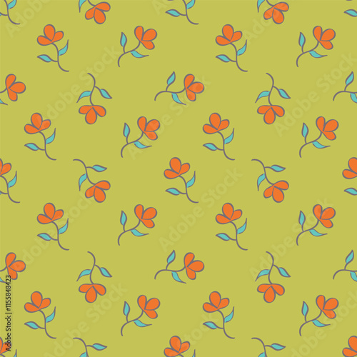 Wallpaper Mural Hand drawing floral seamless pattern with cotton twigs and berries bouquets on a beige background. Winter Christmas themed background. Botanical illustration. Torontodigital.ca