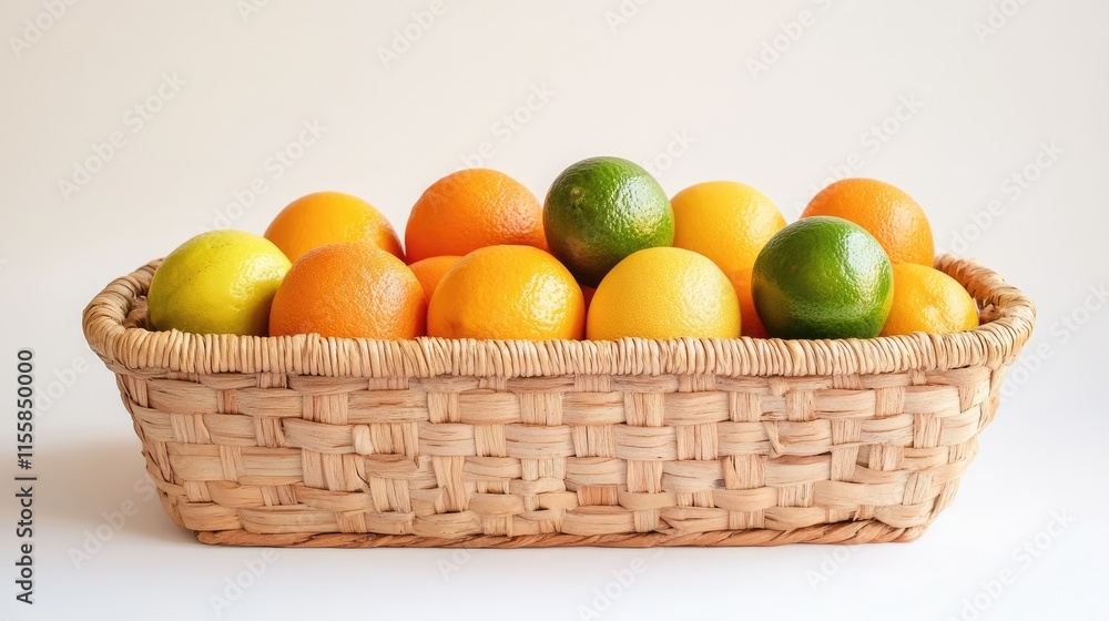 Assorted fresh citrus fruits in a woven basket showcasing oranges lemons and limes perfect for healthy eating and vibrant drinks garnishes Assorted fresh citrus fruits in a woven basket showcasing oranges lemons and limes perfect for healthy eating and vibrant drinks garnishes