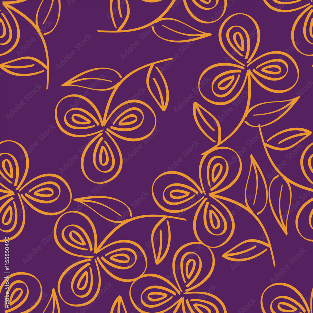 Fototapeta premium Trendy seamless vector floral pattern. Endless print made of small colorful flowers, leaves and berries. Summer and spring motifs. Dark blue background.Vector illustration.