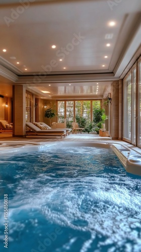 Luxurious indoor spa retreat with relaxing whirlpool and natural light
