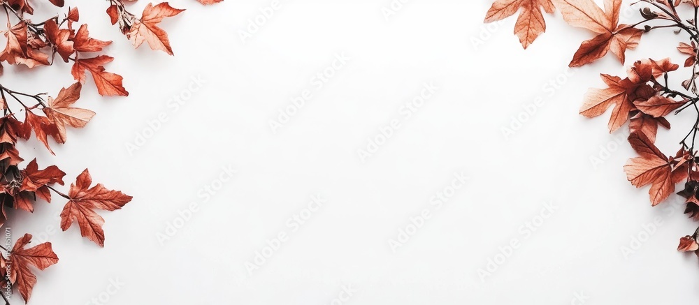 Autumn maple leaves frame on a clean white background ideal for seasonal design or text placement in advertisements and invitations Autumn maple leaves frame on a clean white background ideal for seasonal design or text placement in advertisements and invitations