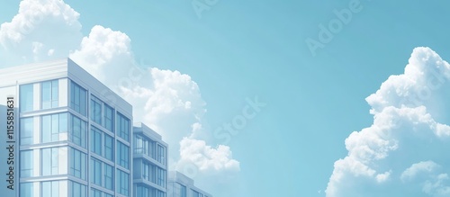 Fototapeta Naklejka Na Ścianę i Meble -  Modern architecture with clouds in the background and ample space for text ideal for banners and advertisements in urban settings.