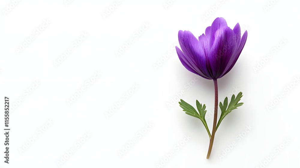 Fototapeta premium Single Purple Anemone Flower Isolated on White Background