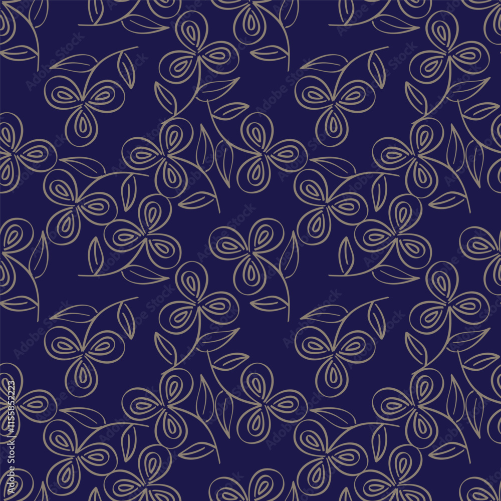 Trendy seamless vector floral pattern. Endless print made of small colorful flowers, leaves and berries. Summer and spring motifs. Dark blue background.Vector illustration. Trendy seamless vector floral pattern. Endless print made of small colorful flowers, leaves and berries. Summer and spring motifs. Dark blue background.Vector illustration.