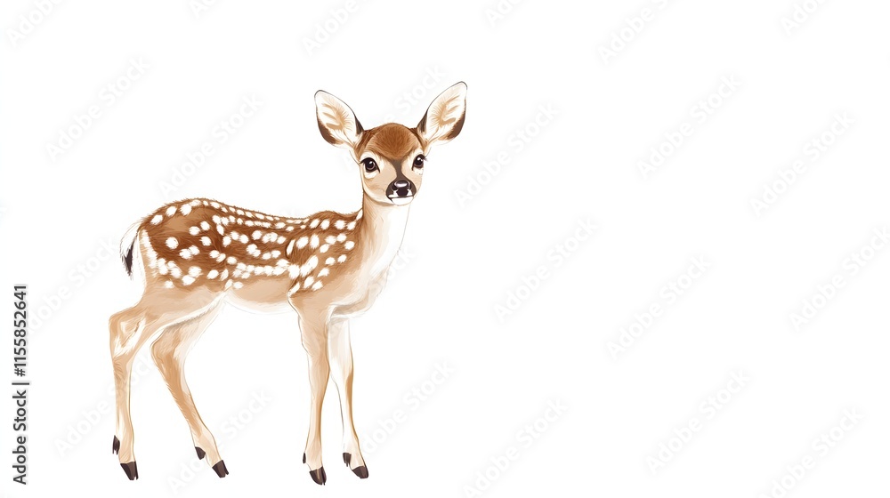 A Spotted Fawn Stands Against A White Background A Spotted Fawn Stands Against A White Background