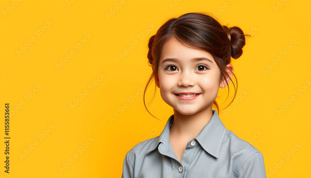 Photo of adorable satisfied girl with perming coiffure dressed stylish shirt showing okey good work isolated on yellow color background, 8k. isolated with white shades Photo of adorable satisfied girl with perming coiffure dressed stylish shirt showing okey good work isolated on yellow color background, 8k. isolated with white shades