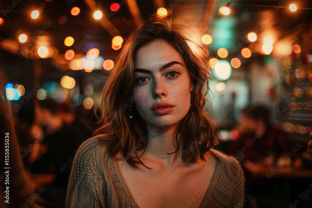 Generative AI Image of a Person in a Bar with Warm Lighting, Evoking Nightlife Atmosphere Generative AI Image of a Person in a Bar with Warm Lighting, Evoking Nightlife Atmosphere