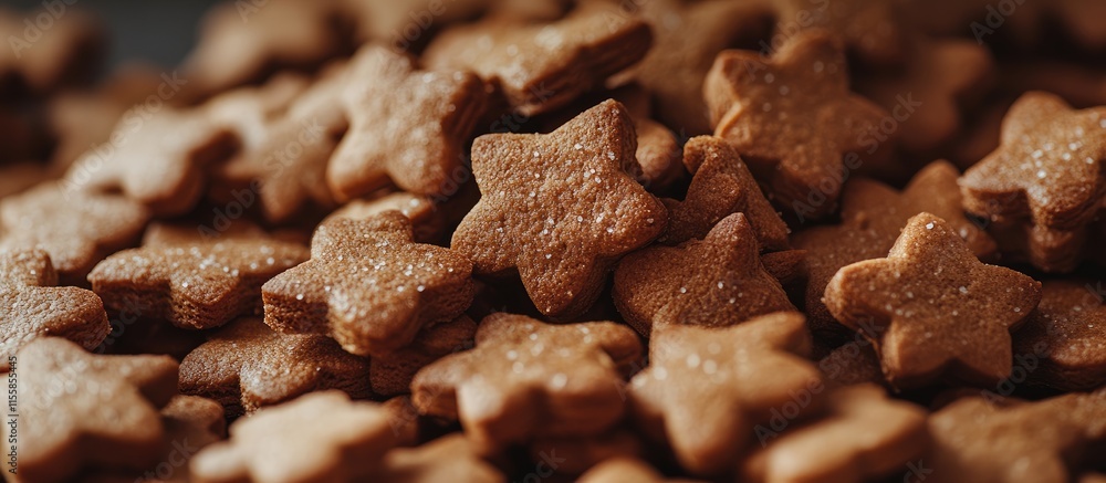 Close up of star shaped Dutch Christmas cookies showcasing festive culture with empty space for seasonal text and advertisements Close up of star shaped Dutch Christmas cookies showcasing festive culture with empty space for seasonal text and advertisements