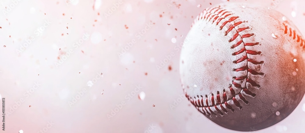 Close up of a polished baseball with a blurred background and ample space for text or branding in a sports-themed design Close up of a polished baseball with a blurred background and ample space for text or branding in a sports-themed design