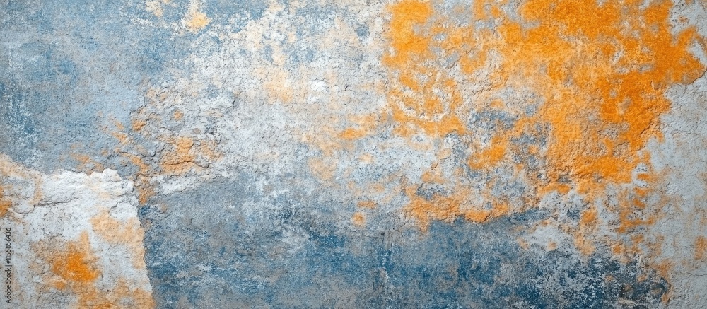 Obraz premium Textured abstract background featuring a blend of blue, orange, and white tones in a granite and cement wall design ideal for copyspace.