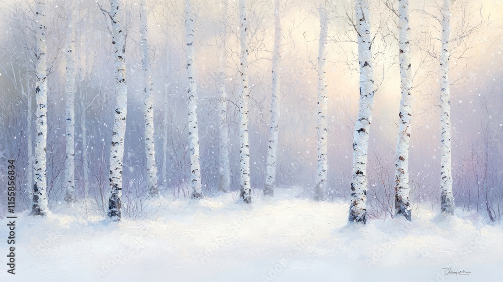 A beautiful winter landscape with birch trees. A beautiful winter landscape with birch trees.