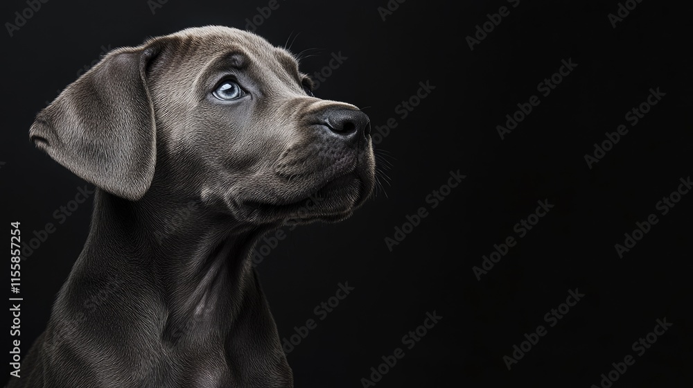 Close up portrait of a soulful Arabian puppy with striking blue eyes against a dark background featuring ample space for text insertions Close up portrait of a soulful Arabian puppy with striking blue eyes against a dark background featuring ample space for text insertions