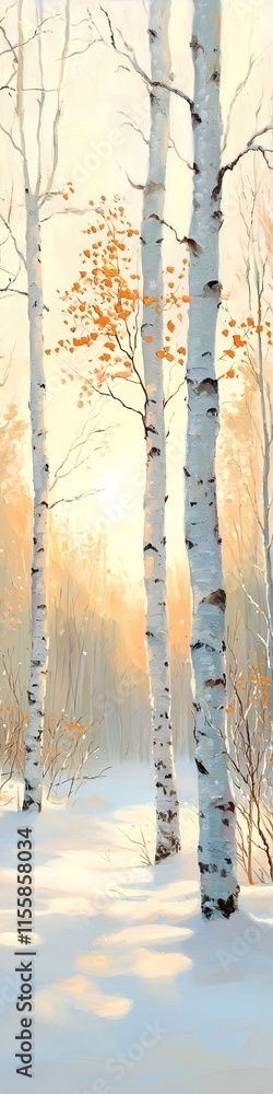 Obraz premium A beautiful winter landscape with birch trees.