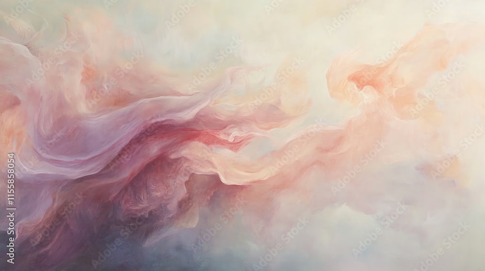 Fototapeta premium Abstract painting with soft pastel colors and flowing forms, evoking a dreamy atmosphere.
