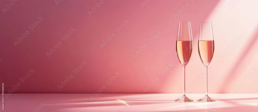 Elegant Champagne Glasses with Starburst Effect on Pink Background for Celebratory Events and Promotions with Space for Custom Text Elegant Champagne Glasses with Starburst Effect on Pink Background for Celebratory Events and Promotions with Space for Custom Text