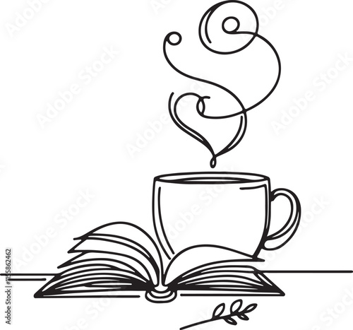Simple Line Drawing of Coffee and Book for Quiet Moments