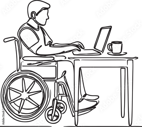 Work from Anywhere Man in Wheelchair Using Laptop - Minimalist Design