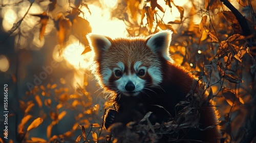 Red panda in bamboo forest during daylight exploring surroundings with curiosity