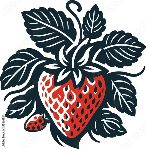 Strawberry silhouette vector art illustration. Black and white strawberry vector illustration.
