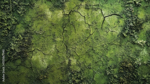 Obraz na płótnie Aerial view of dried green swamp vegetation showcasing cracks and textures for abstract backgrounds and wallpaper with space for text. w salonie