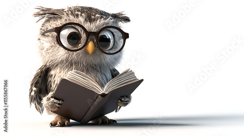 A cartoon owl wearing glasses is reading a book. generated using AI photo